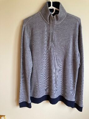 Chaps Grey Navy Quarter Zip Pullover L